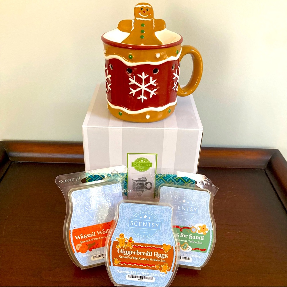 WINTER & CHRISTMAS SCENTSY BUNDLE! GINGERBREAD MAN WAX WARMER + 3 SCENTSY BARS!